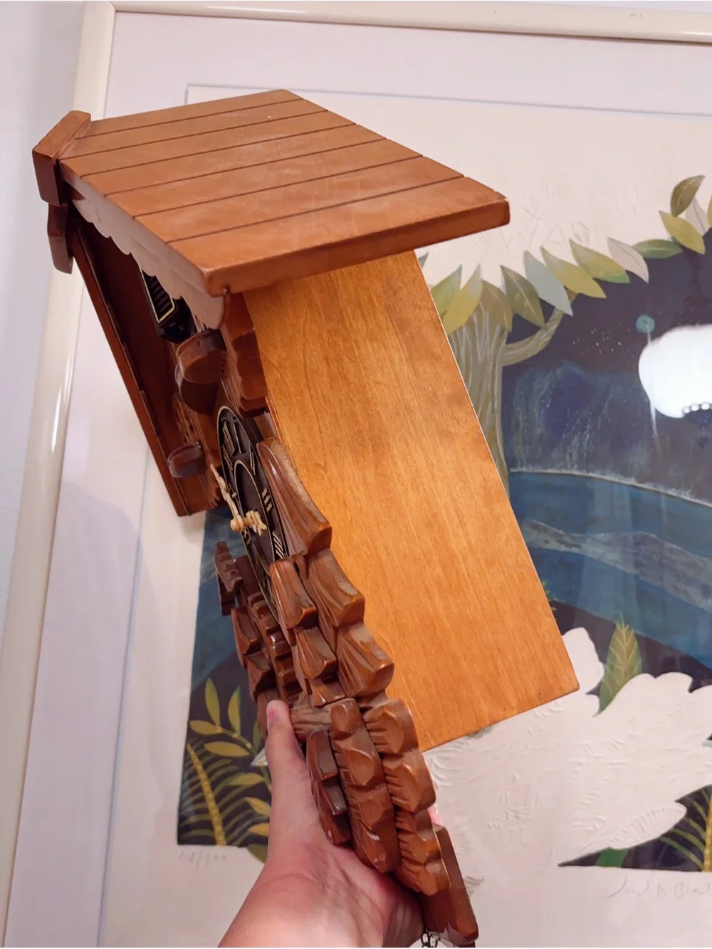 Hand-Carved Wooden Cuckoo Clock - Brown